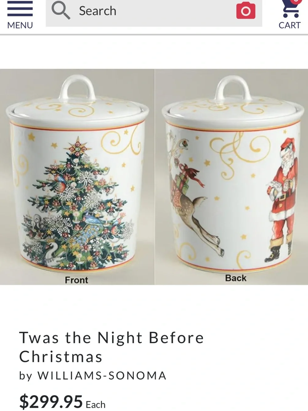 Williams-Sonoma Twas the Night Before Christmas Cookie Jar